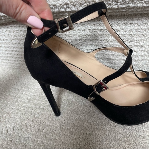 Zara Basic Black Suede Strappy Silver Hardware 4" Stiletto Heels Sexy Evening - Picture 8 of 16